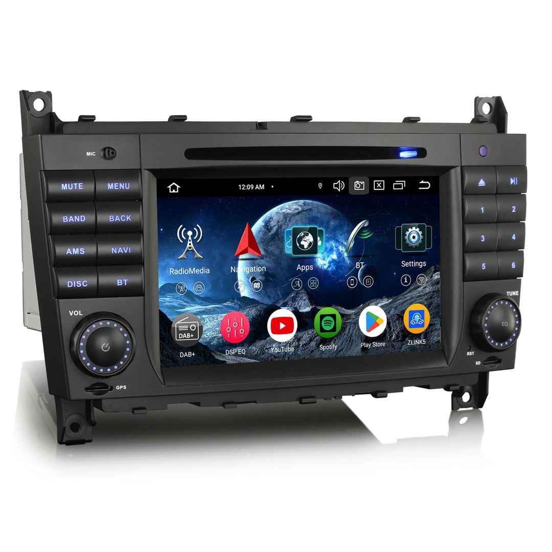 Erisin 7 Zoll 8-Kern 4GB+64GB Android 16 Autoradio mit CD Player für Mercedes C Klasse W203 CLC W203
