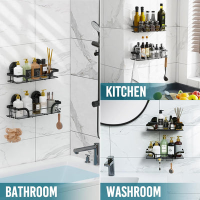 TAILI Duschablage Ohne Bohren, Einstellbar Dusche Caddy Saugnapf 2er Set Dusche Zubehör mit Haken Ro