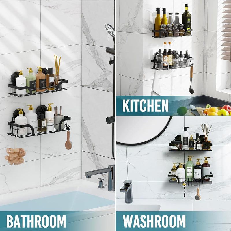 TAILI Duschablage Ohne Bohren, Einstellbar Dusche Caddy Saugnapf 2er Set Dusche Zubehör mit Haken Ro