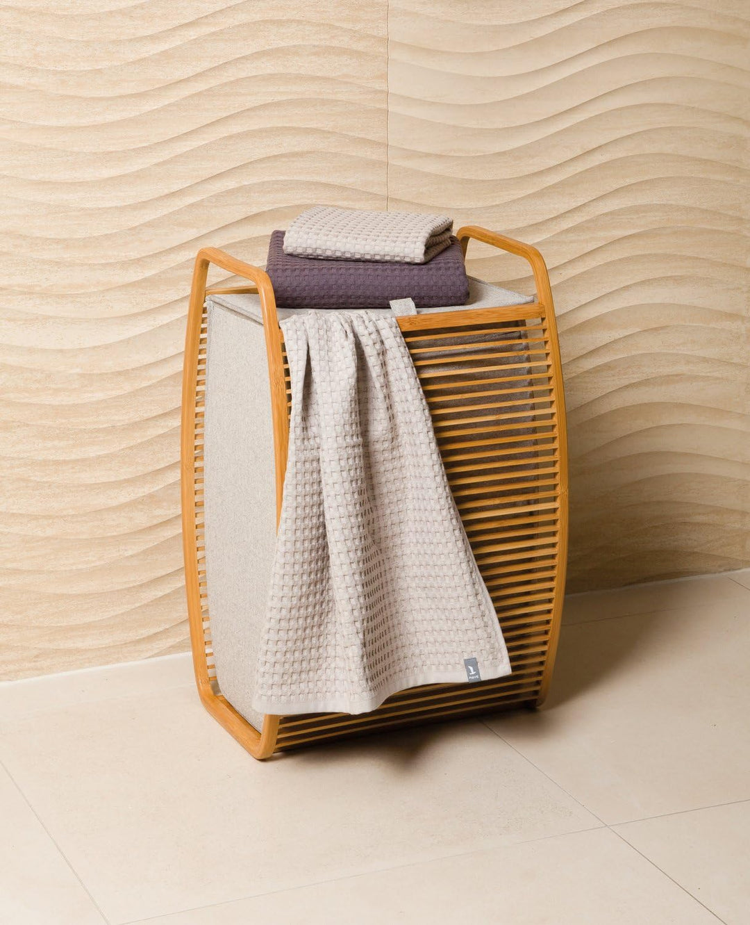 Möve 40905 Bamboo Wäschekorb 40 x 35,5 x 60 cm aus Bambus mit Canvas, Grey Braun, Braun