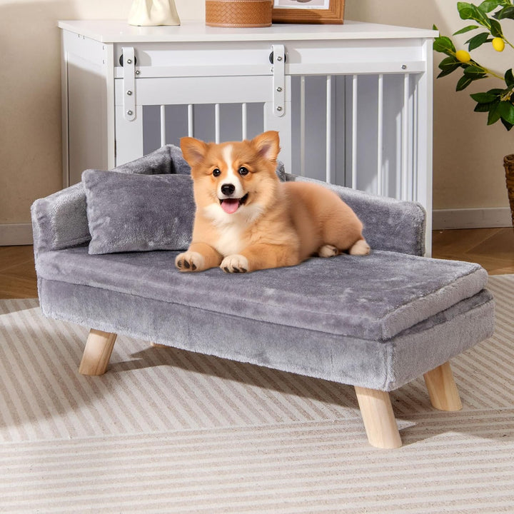 GOPLUS Luxus Katzensofa, Erhöhtes Hundebett mit Rückenlehne, abnehmbarem Kissen &amp; Holzbeinen, Hundes