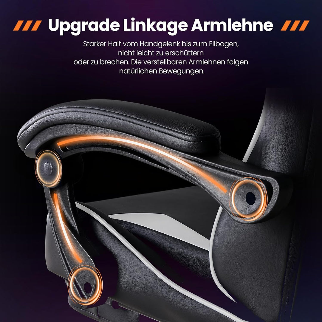 Sweetcrispy Gaming Stuhl, Gaming Chair mit Fussstütze Kopfstütze Lendenwirbelstütze, Ergonomischer P