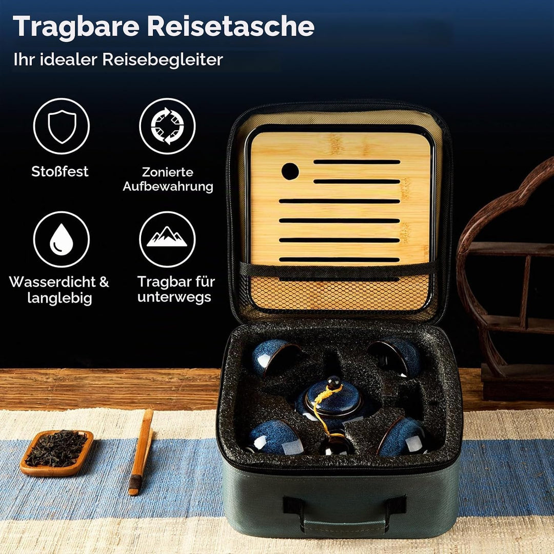 DUJUST Chinesische Gongfu-Teeset, glasierte Porzellan-Set mit 1 Teekanne, 4 Tassen &amp; 1 Teetablett, t