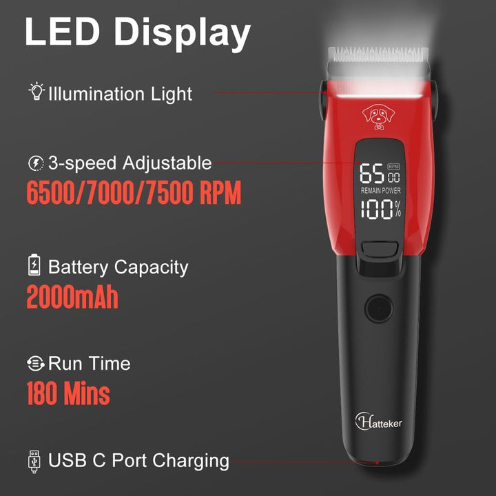 Hatteker Hundeschermaschine Profi Elektrische Tierhaarschneidemaschine mit 7500RPM Schermaschine Hun