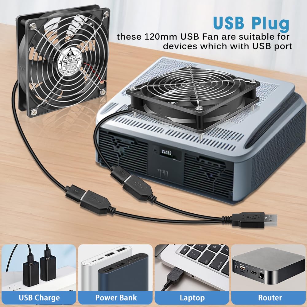 GDSTIME 120mm USB Lüfter 120 x 25mm Gehäuselüfter USB 120mm PC Lüfter 1500 U/min Bürstenloser Lüfter