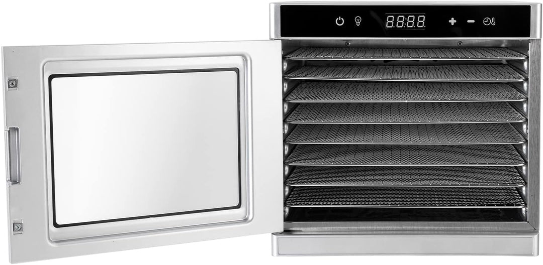 Dörrautomat Edelstahl Dörrgerät mit Timer, 8 Tabletts und Lebensmittelklammer Dörrapparat 700W 35-75