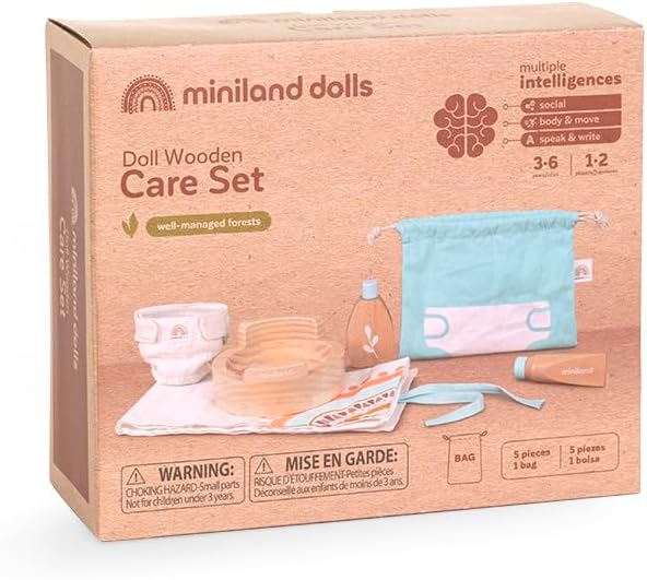 Miniland 94061 Hygiene-Set aus Holz für Puppen
