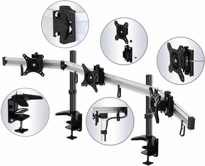 HFTEK 3-Fach Monitorarm - Tischhalterung für 3 Bildschirme von 15 – 27 Zoll mit VESA 75 / 100