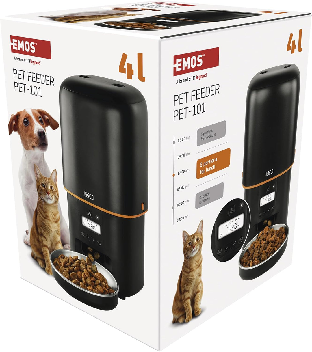 EMOS - Futterautomat 4 l - Pet Care Futterspender - Trockenfutter Automat für Katze & Hund mit Progr