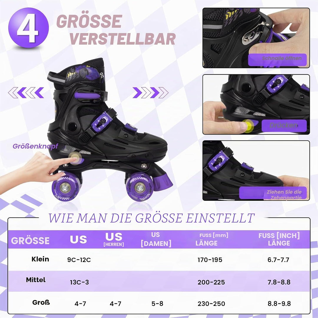 Nattork Rollschuhe Kinder, Verstellbare Rollschuhe für Kinder Jungen Mädchen, 4 Grössen Verstellbar