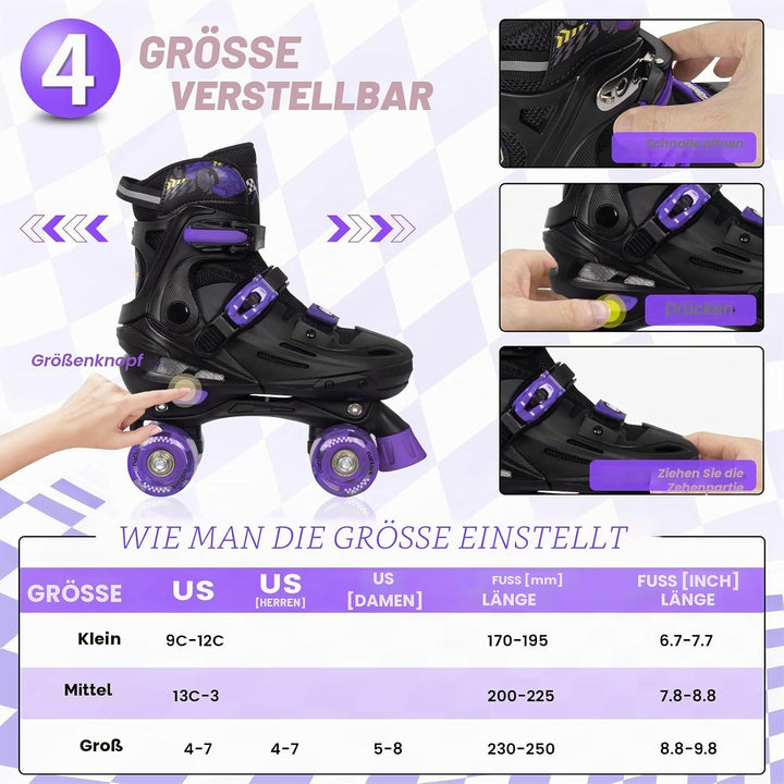 Nattork Rollschuhe Kinder, Verstellbare Rollschuhe für Kinder Jungen Mädchen, 4 Grössen Verstellbar