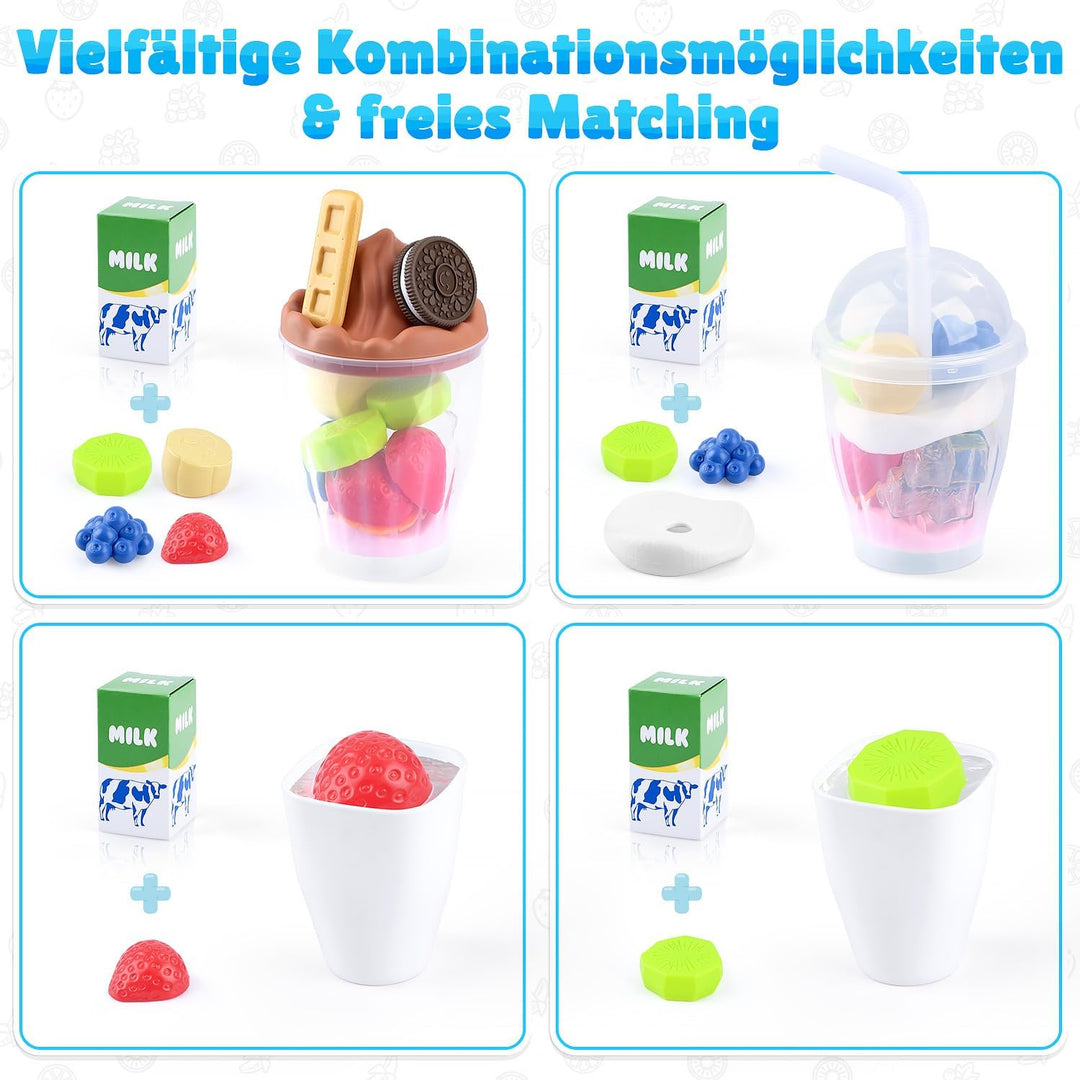 PLAY Smoothie Mixer für Kinder, Kinderküche Zubehör Set mit Mixer, Lebensmittel Spielzeug, Realistis