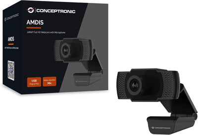 Conceptronic Webcam AMDIS 1080P Full HD Webcam+Mikrofon USB, 4+64GB 1080P Full HD AMDIS01B, 1080P Fu