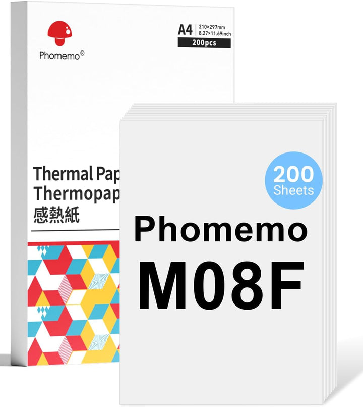 Phomemo M08F A4 Thermopapier Kompatibel für Phomemo M08F, PJ762/PJ763MFi, MT800/MT800Q Tragbarer The
