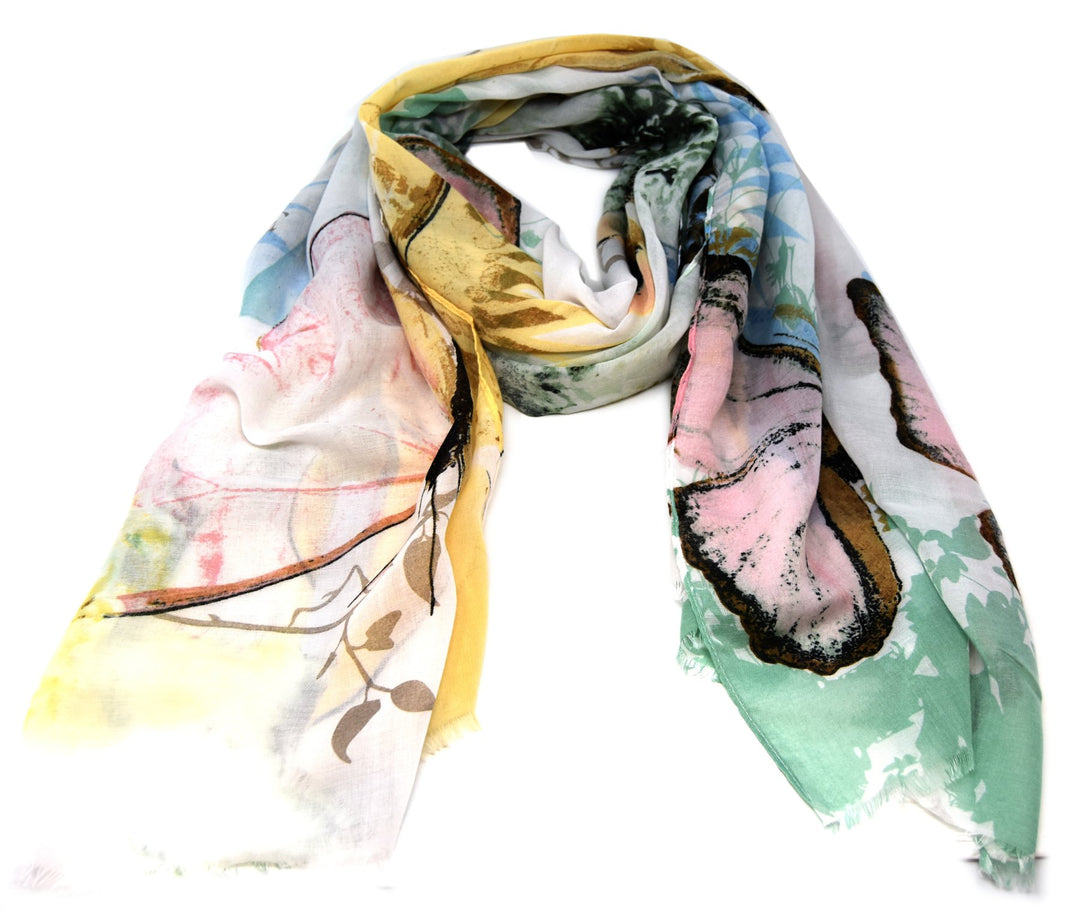 Striessnig Wien – Damen Schal Tuch, schickes Damentuch mit Schmetterlingen und Blumen, Farbenmix aus