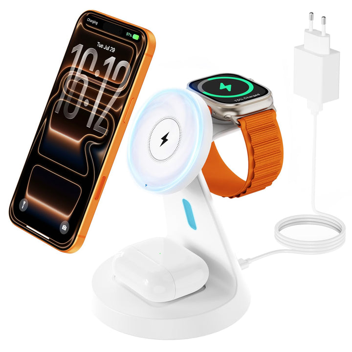 3 In 1 Kabelloses Ladegerät für Mag-Safe: JoyGeek Induktive Ladestation für Apple Watch und iPhone,