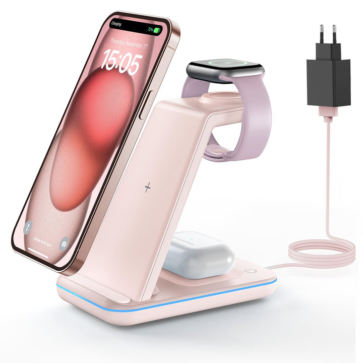 GEEKERA Wireless Charger, 3 in 1 Induktive Ladestation für iPhone Air/17/16/15/14/13/12/11/Pro Max,