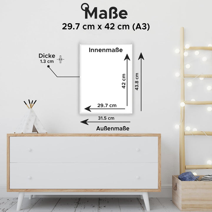 Estancia Bilderrahmen A3 Weiss | Bilderrahmen 29,7x42 cm mit Bruchsicherem Plexi-Glas | Moderner Por