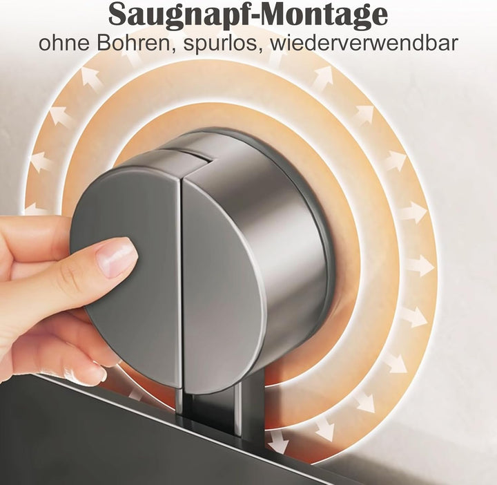 OlyPegic Duschablage Saugnapf | Ohne Bohren 32cm, 10kg Tragfähigkeit, Aluminium Wasserfest, Shampoo