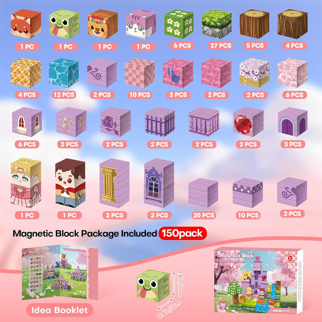 150 Stück Magnetblöcke, magnetische Bausteine, Magnetblöcke für Kinder von 4 bis 8 Jahren, magnetisc