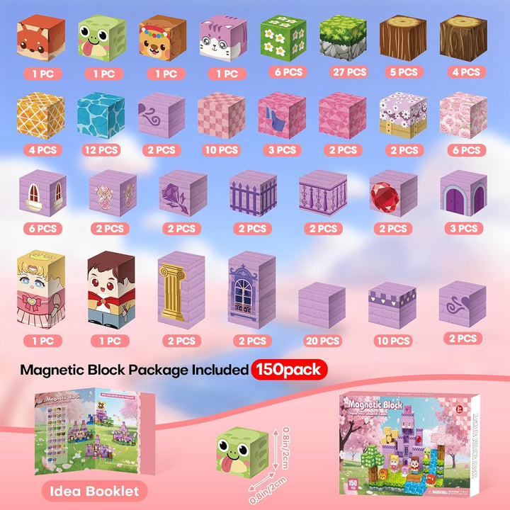 150 Stück Magnetblöcke, magnetische Bausteine, Magnetblöcke für Kinder von 4 bis 8 Jahren, magnetisc