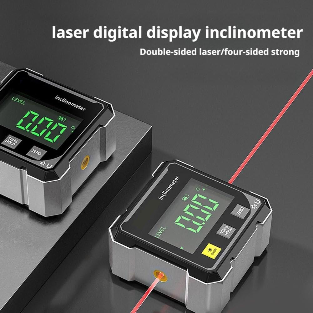 Digitaler Winkelmesser mit elektronischem Laser - 4-seitiges Magnetwinkelmesser, Würfelneigungsmesse