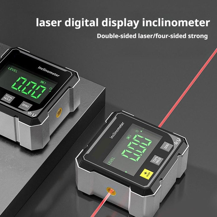Digitaler Winkelmesser mit elektronischem Laser - 4-seitiges Magnetwinkelmesser, Würfelneigungsmesse