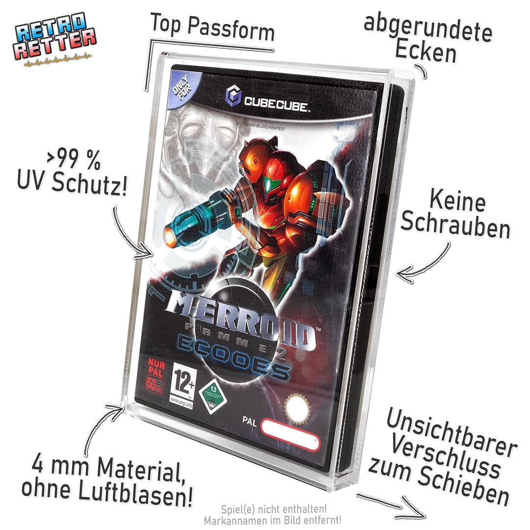 RetroRetter 3x Acryl Case für GameCube Spiel OVP - GC Game UV Schutz Hülle Protector Schutzhülle, 3