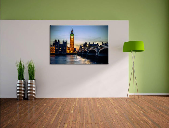 Big Ben bei Nacht, Format: 100x70 auf Leinwand, XXL riesige Bilder fertig gerahmt mit Keilrahmen, Ku