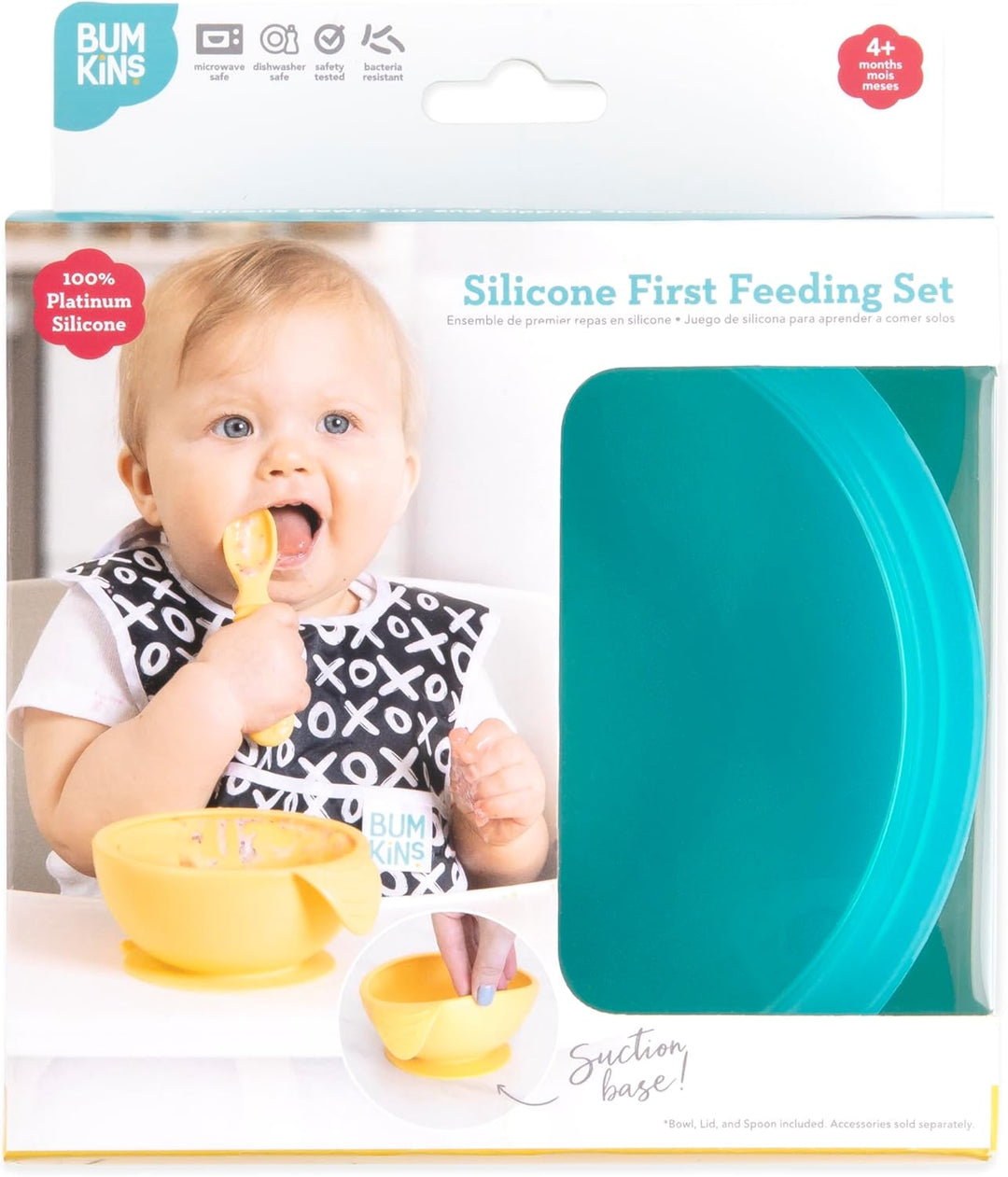 Bumkins - Erstes Baby Fütterungsset aus Silikon mit Saugnapf, Deckel und Löffel, Blau Jelly Blue Jel