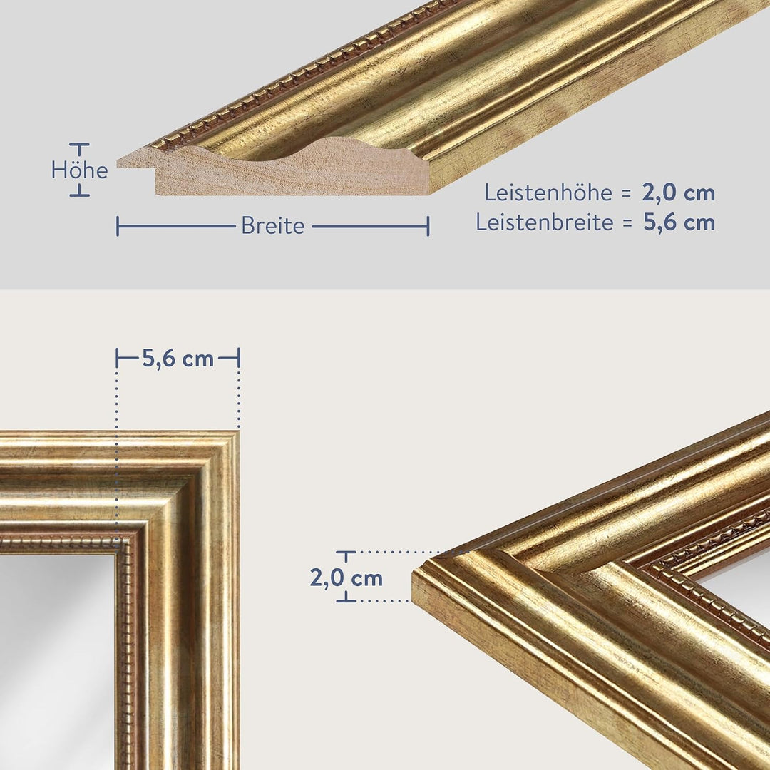 WANDStyle Spiegel Barock und Antik I Aussenmass: 30x40cm I Farbe: Gold I Goldener Wandspiegel aus Ho