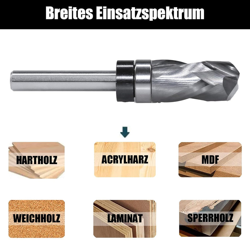 AKYLIN Spiral Bündigfräser 8mm Schaft，Up&Down Kompressions Cut Spiralfräser Fräser für Oberfräse，16
