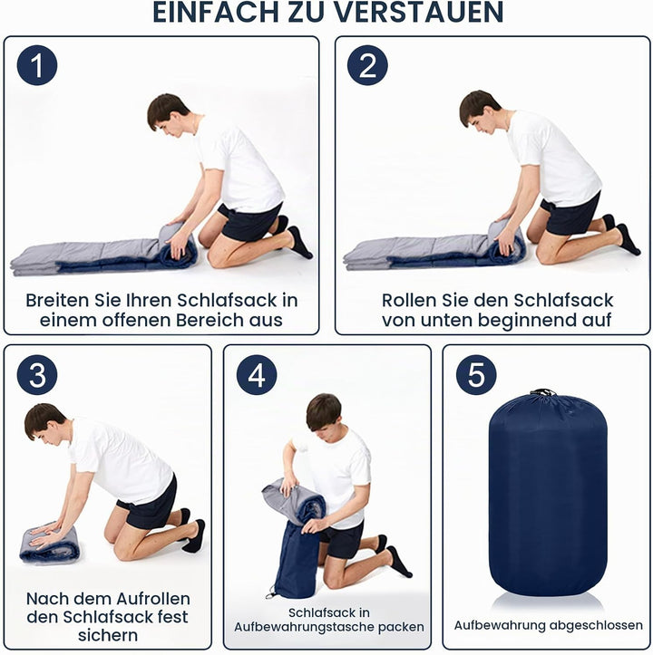 Dunkel Blau 220x85cm Wasserdichter Schlafsack mit Kompressionsbeutel, 3 Jahreszeiten Schlafsack 1.6k