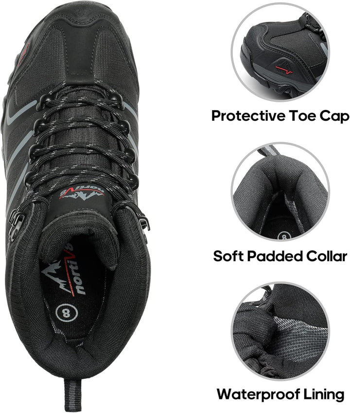 NORTIV 8 Herren-Wanderstiefel, wasserdichte Outdoor-Trekkingstiefel 44 EU Weit Schwarz, 44 EU Weit S