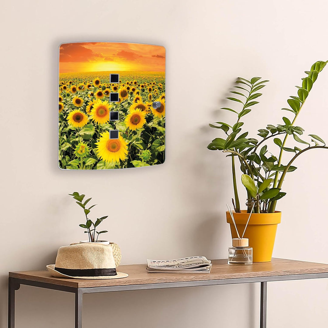 banjado® Design Schlüsselkasten aus Edelstahl Motiv Sonnenblumenmeer für 10 Schlüssel - Schlüsselsch