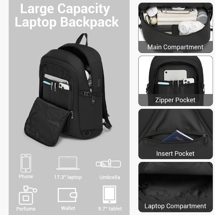 KONO Rucksack Herren, Leicht Laptop Rucksack 17,3 Zoll Anti-Diebstahl mit USB-Ladeanschluss, Schulru