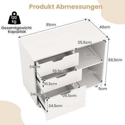 GOPLUS Rollcontainer, mobiler Aktenschrank mit 5 Rollen, 3 Schubladen und 2 offenen Fächern, Beistel