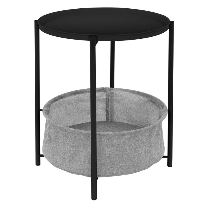 ML-Design Beistelltisch rund Ø46xH51 cm Schwarz, aus Metall, Couchtisch mit Stoffkorb &amp; abnehmbarer