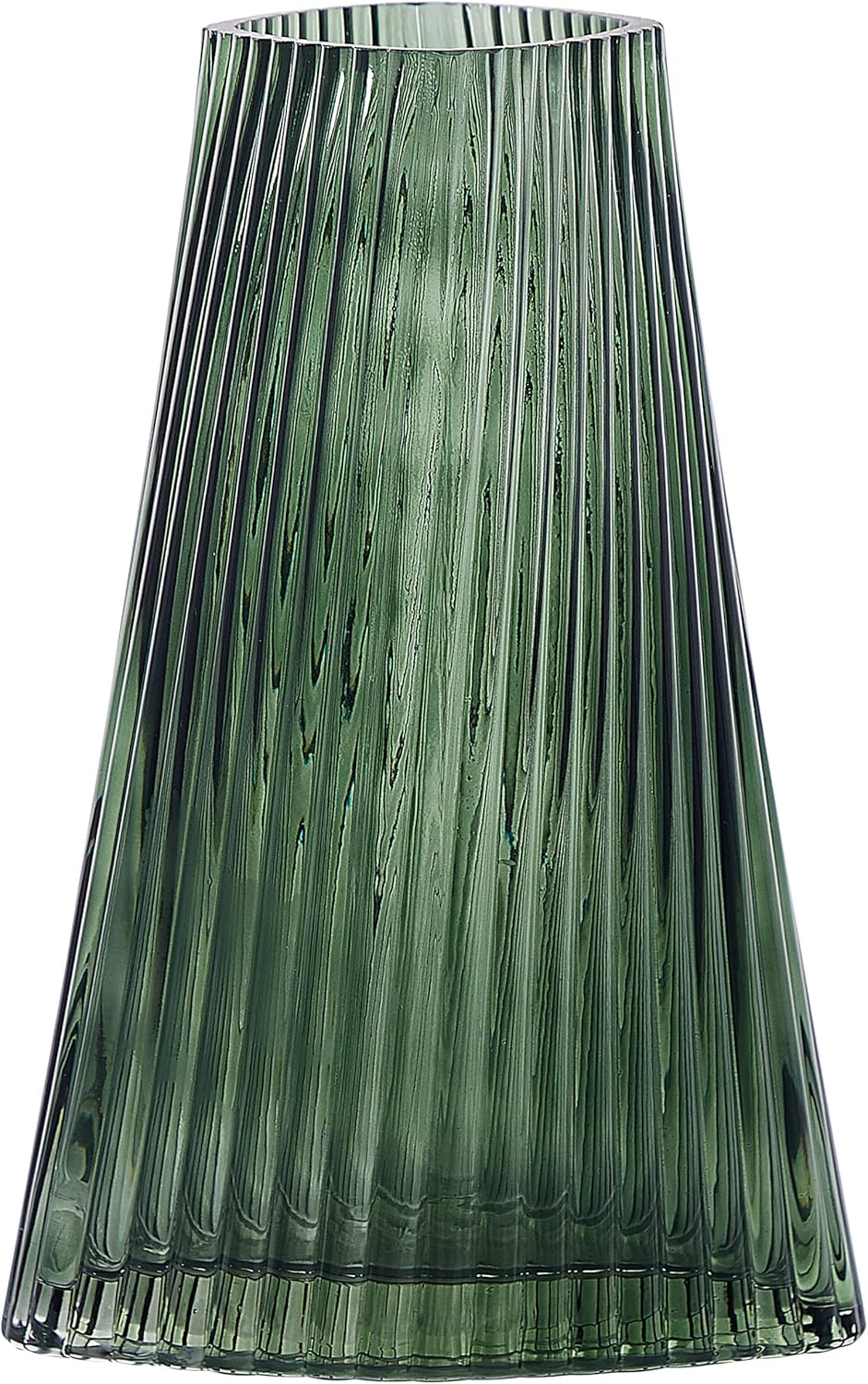 Hohe Deko Blumenvase Glas grün 26 cm mit Rillen breiter Öffnung Modern Marpissa