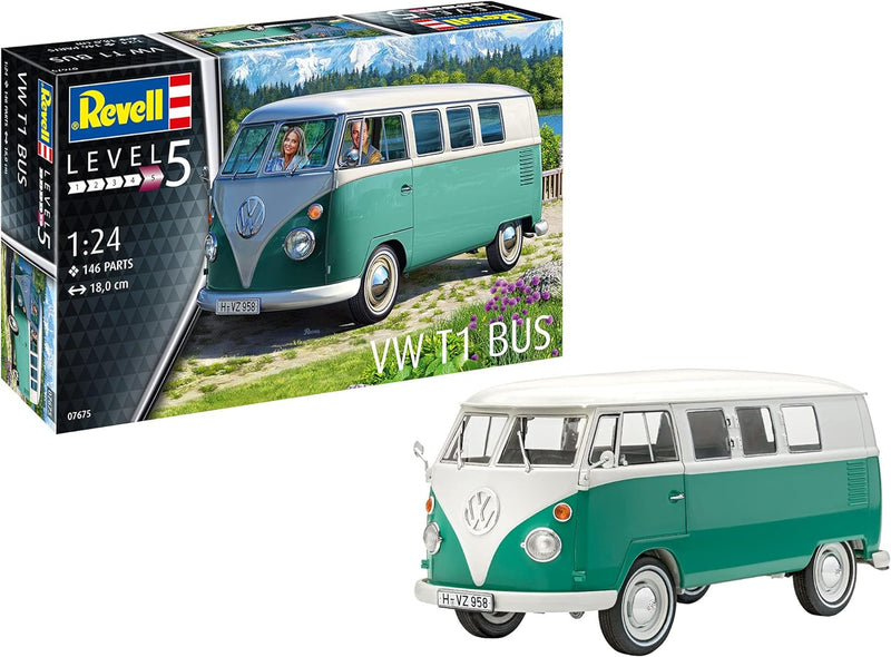 Revell 07675 Volkswagen VW T1 Bus Bulli, Automodellbausatz 1:24, 18 cm originalgetreuer Modellbausat