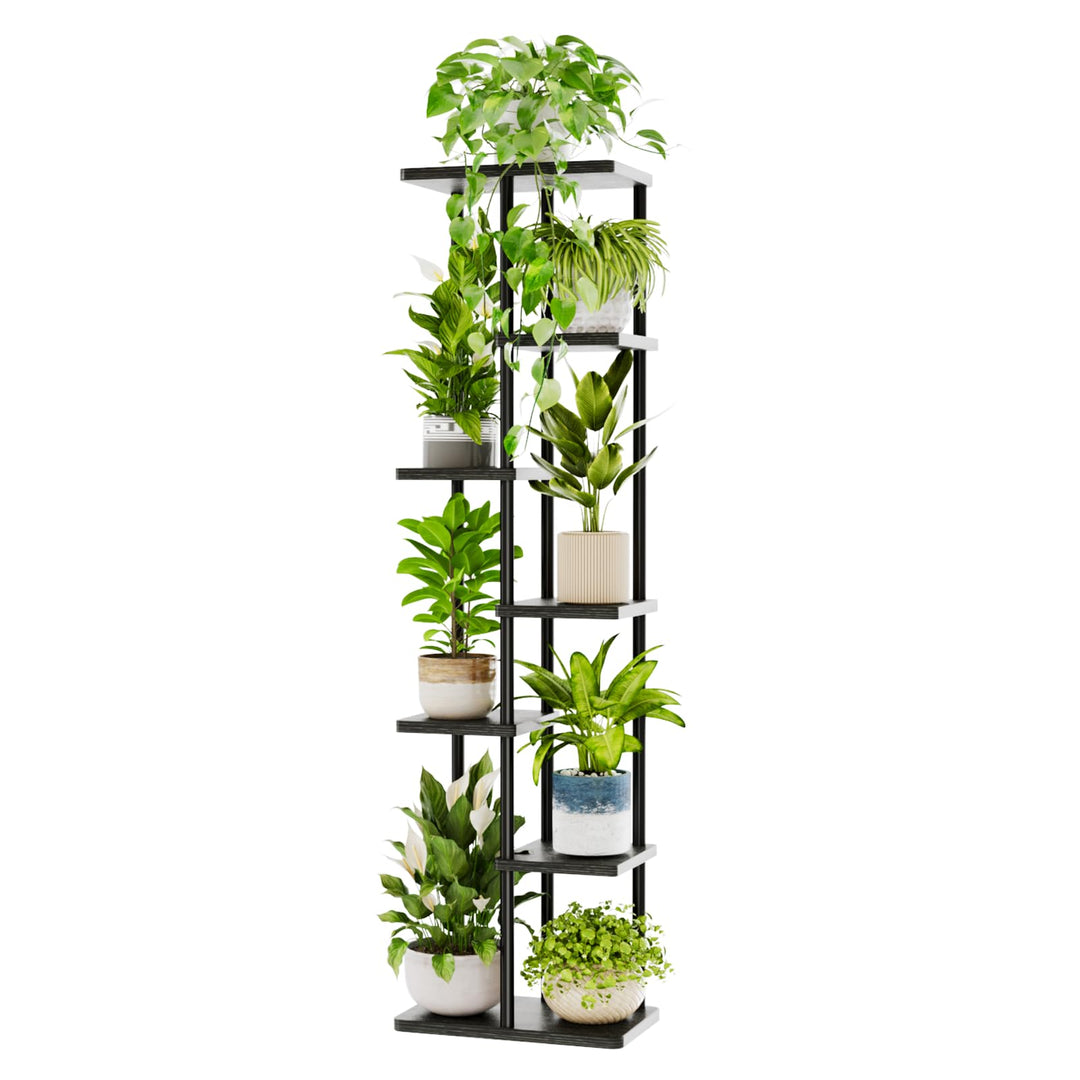 Bamworld Blumenständer Hoch aus Metall und Holz – Pflanzenständer mit 7 Ebenen, Pflanzenregal für In