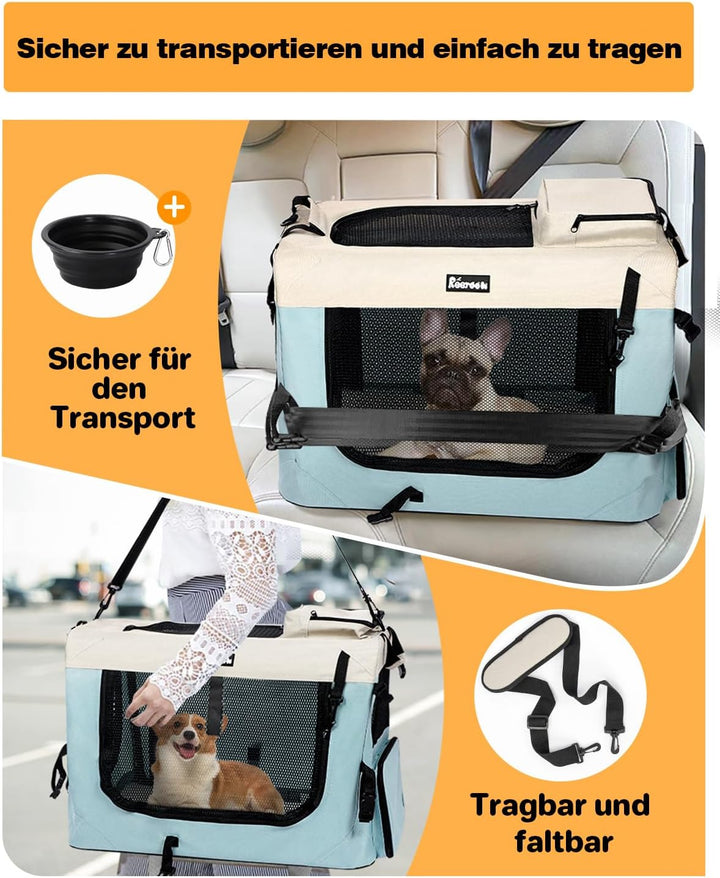 Reerooh Hundebox XL 81x 58 x 58cm, Faltbar Hundetransportbox Inkl.Hundenapf, Tragbare Hundetasche fü