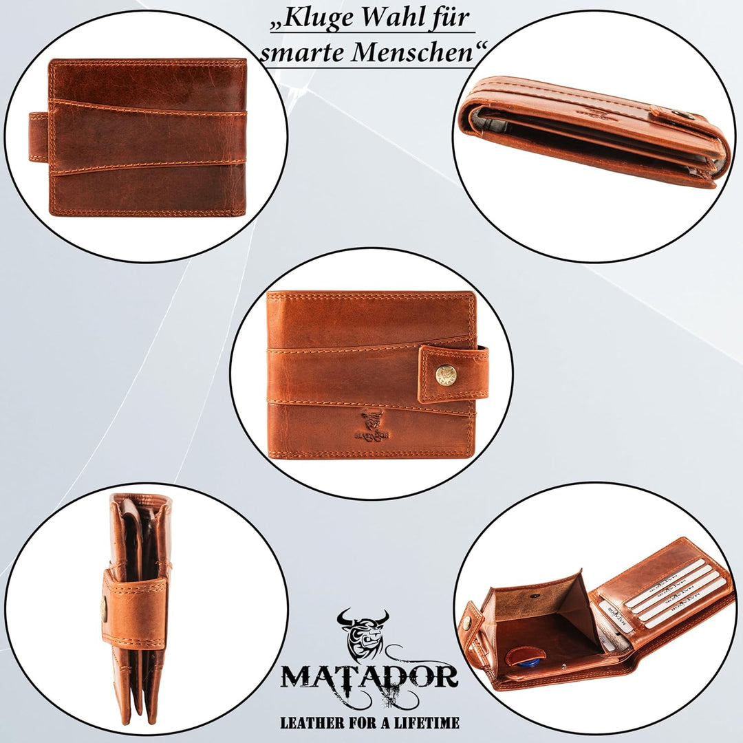 MATADOR Leder Herren Geldbörse RFID Portemonnaie Vintage Braun, Braun