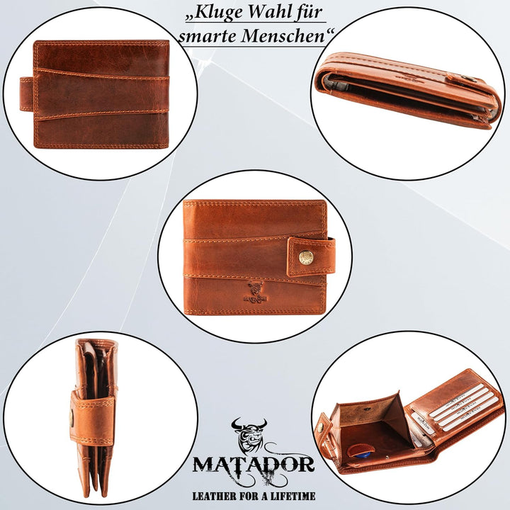 MATADOR Leder Herren Geldbörse RFID Portemonnaie Vintage Braun, Braun