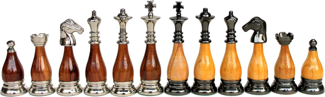 Schachfiguren aus Messing und Holz, Königshöhe 8,9 cm, Sammler-Edition Brown, Yellow, Brown, Yellow