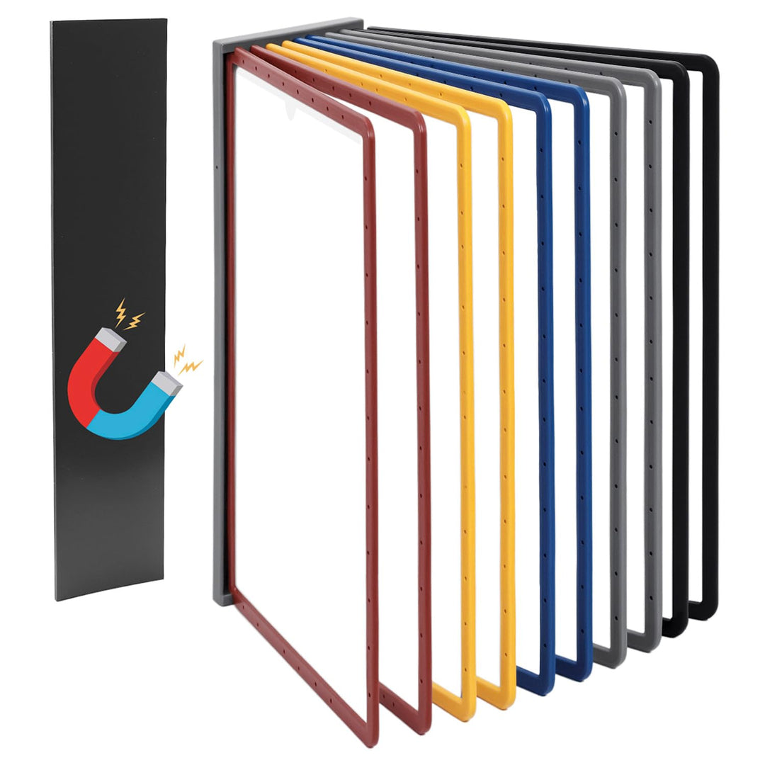 QWORK® Magnetischer Wand Sichttafelsystem mit 10 Sichttafeln A4 in Schwarz für Messehallen, Restaura