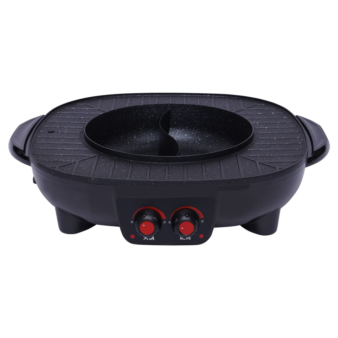 2-in-1 Elektrischer Griller Heisser Topf 3L Shabu Shabu Heisser Topf mit Grill Antihaft-Beschichtung