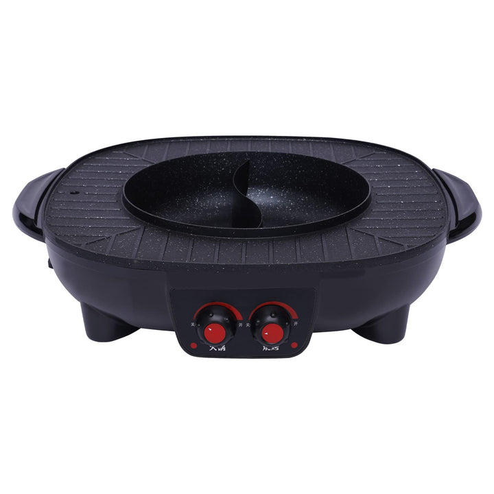 2-in-1 Elektrischer Griller Heisser Topf 3L Shabu Shabu Heisser Topf mit Grill Antihaft-Beschichtung
