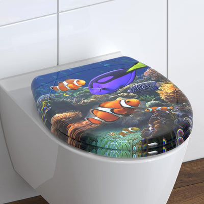 SCHÜTTE WC-Sitz Duroplast SEA LIFE, Toilettensitz mit Absenkautomatik und Schnellverschluss für die