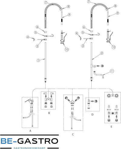 BE-GASTRO I Profi Gastro Geschirrbrause Einloch "Premium" Drehgriff inkl. Wasserhahn, Mischbatterie